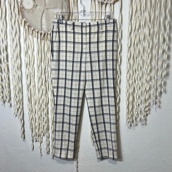Theory Tribeca Trouser in Cream and Blue Plaid Print Size 4 - Picture 1 of 11